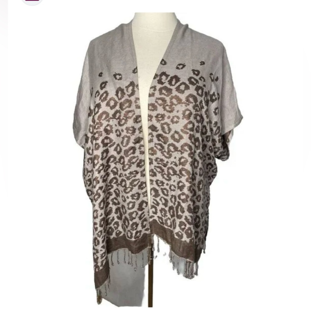NWT Colleen Lopez Brown and Tan Leopard Print‎ Shrug  - Size M/L